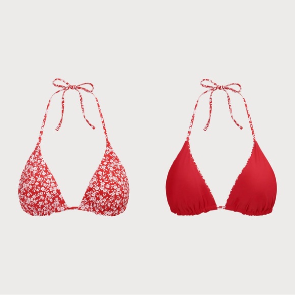 Berlook Red Reversible Floral Halter Bikini Top and Tie Floral Bikini Bottom - Picture 6 of 11